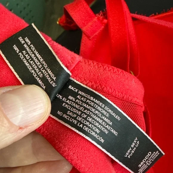 Victoria’s Secret Very Sexy Push-Up Lace Bra Red 36DDD Underwire Plunge Lingerie - Picture 4 of 11